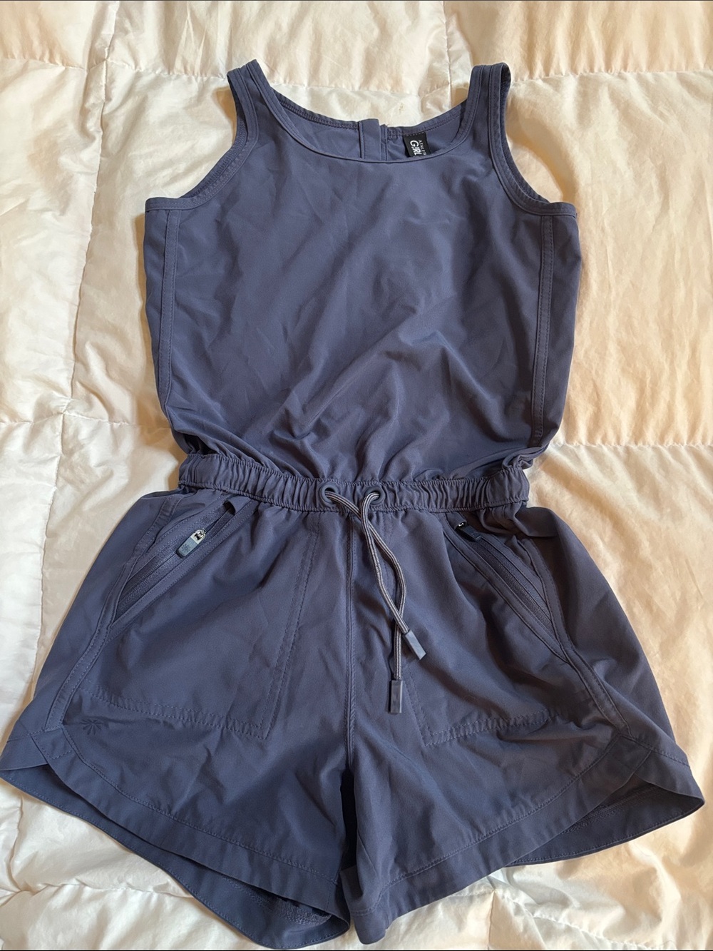 Athleta Slate Blue Girls' Sleeveless Drawstring Romper